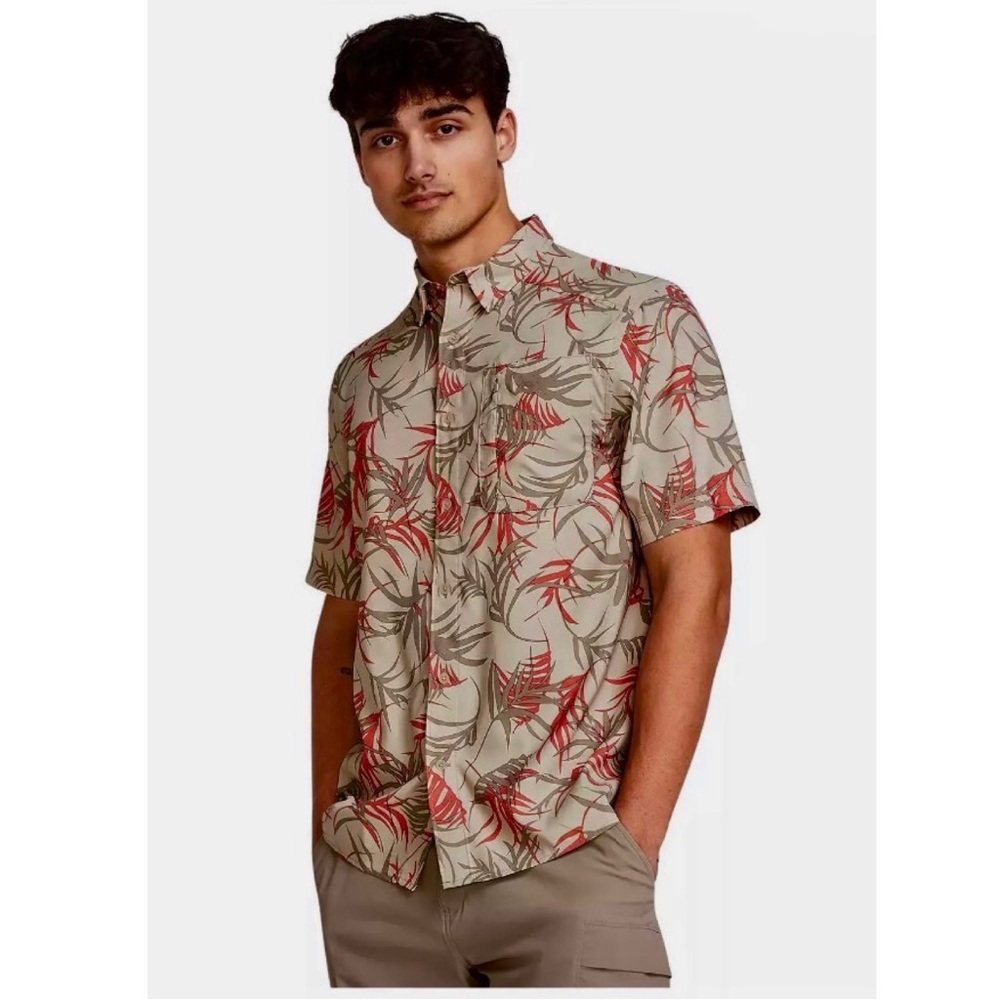 Under Armour 1376577Men's DOCKSIDE Tan Coho Palm Floral Short Sleeve Shirt NEW M